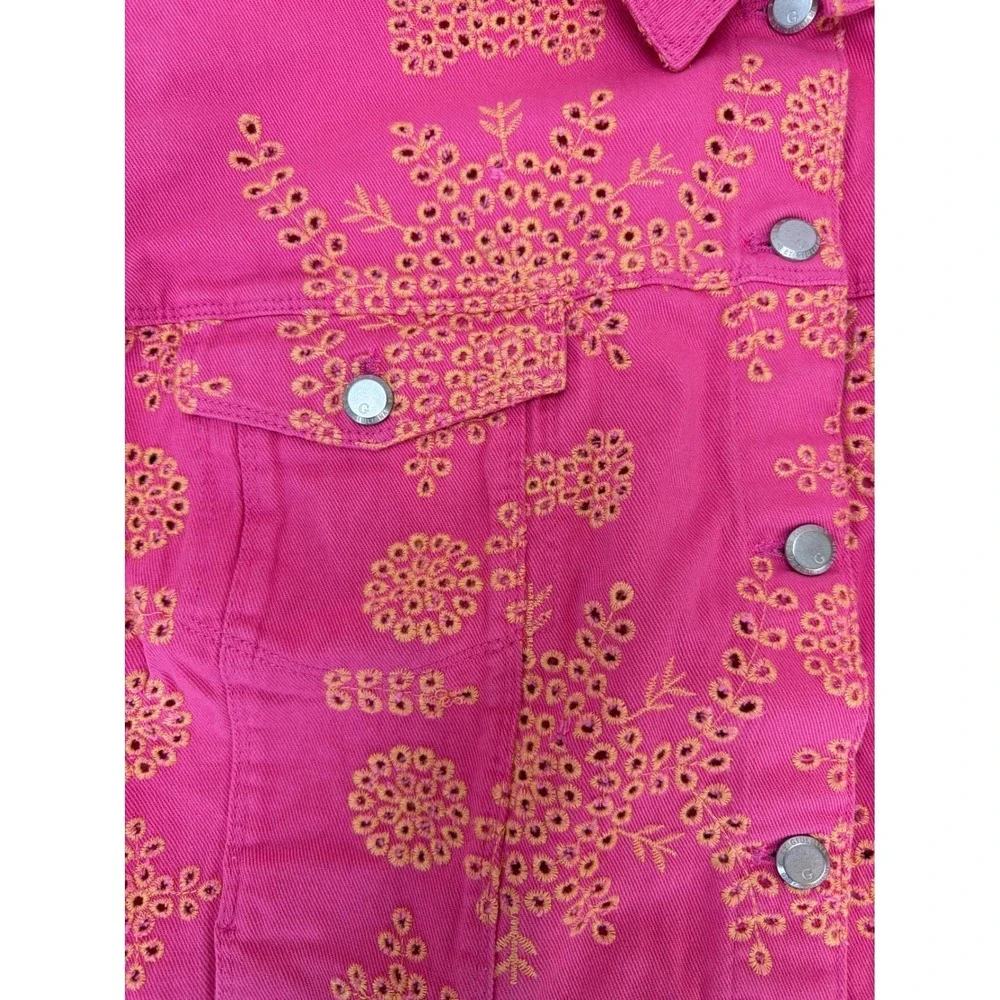G by Giuliana Black Label Pink Puff‎ Sleeve Eyelet Denim Jacket 3X Feminine